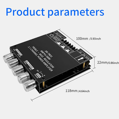 ZK-TB21 2 in 1 Power Amplifier Board with Bluetooth 5.0 2.1 Channel Mini Audio Amplifier Module with Filter and Protection Techelectronicx