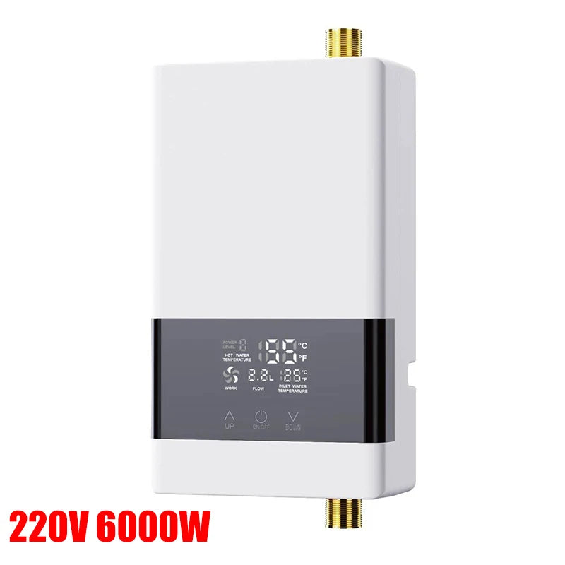 110V/220V Instant Water Heater Bathroom Kitchen Wall Mounted Electric Water Heater with Remote Control LCD Temperature Display Techelectronicx