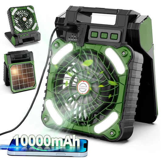 10000mAh Solar Powered Portable Camping LED Lantern With Fan 4 Speeds Powerful Wind Rechargeable Battery Operated 90° Folding Techelectronicx