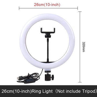 10inch Selfie Ring Light with Optional Tripod, Photography Fill Light Led Ring Lamp Ringlight for Video Recording Live Broadcast TechElect
