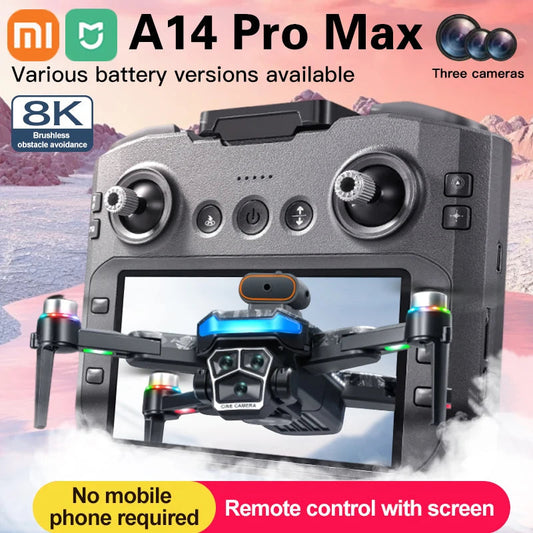 Xiaomi A14 PRO MAX Drone Brushless 8K three HD Camera Remote control with screen Optical Flow Intelligent  Foldable Quadcopter Techelectronicx