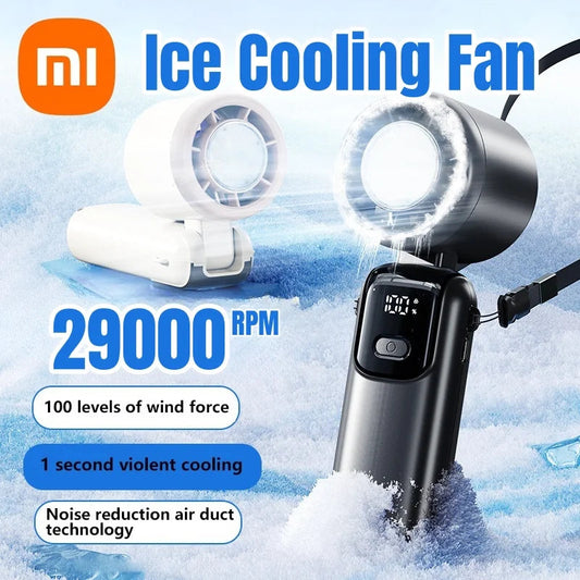 Xiaomi Ice Cooling Handheld Fan 100 Speeds Turbo Portable USB Desk Fan Foldable/Hangable for Outdoor Fast Chill Ice Compress New Techelectronicx