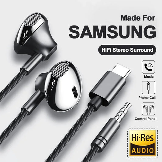 Type-C In-Ear Wired Karaoke Headphones 3.5mm Stereo Music Earbud Handfree Headset Earphones with Mic - TechElect