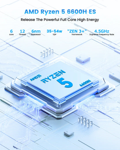 YCTipc Mini PC AMD R5 6600H 6-core 12-thread Computer 16GB DDR5 512GB PCIe 3.0 SSD WiFi 6 BT5.2 Mini PC Desktop Computer TechElect