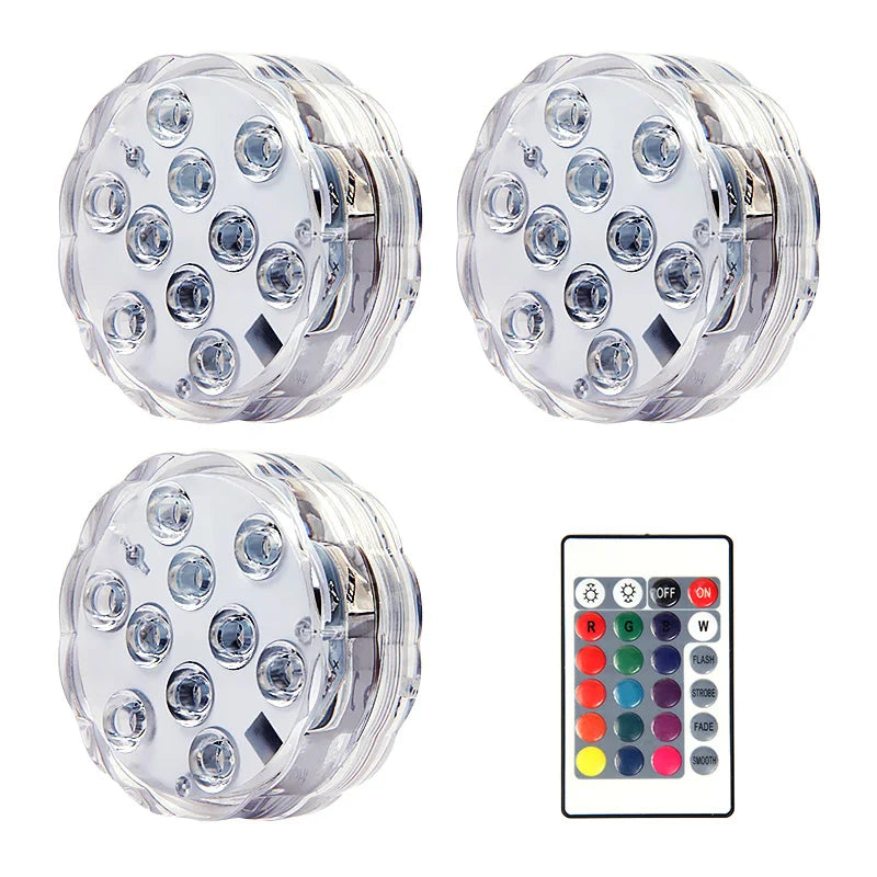 10leds RGB Led Submersible Light Underwater Night Lamp Battery Operated Garden Swimming Pool Light for Wedding Party Vase Bowl Techelectronicx