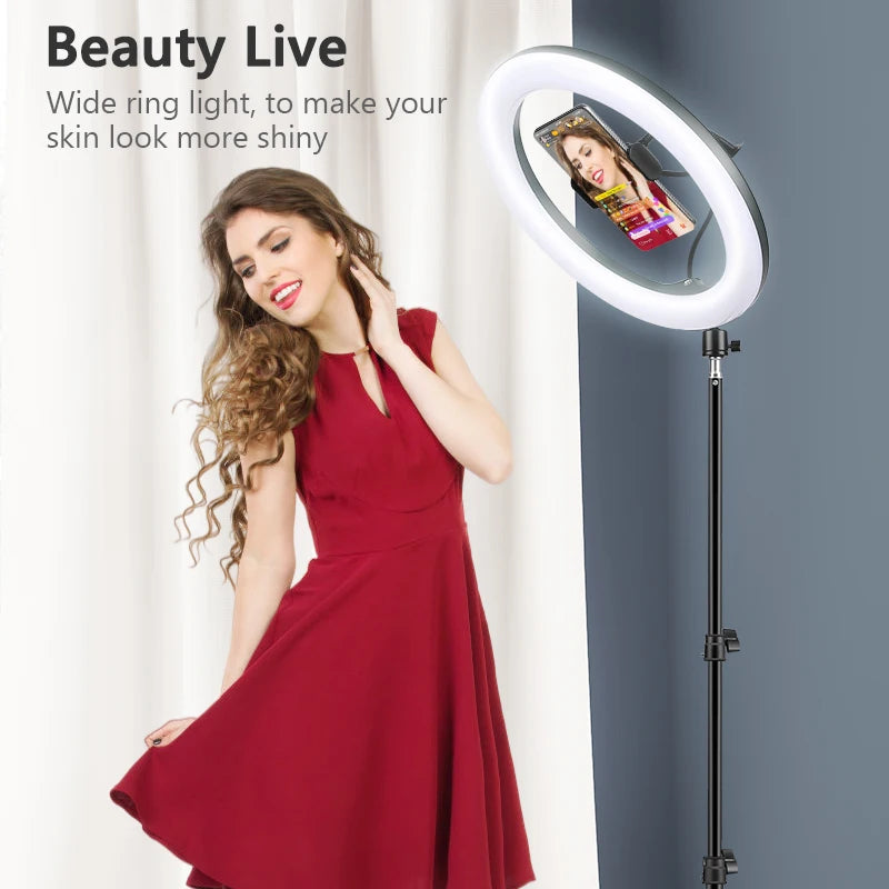 10inch Selfie Ring Light with Optional Tripod, Photography Fill Light Led Ring Lamp Ringlight for Video Recording Live Broadcast TechElect
