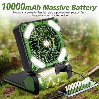 10000mAh Solar Powered Portable Camping LED Lantern With Fan 4 Speeds Powerful Wind Rechargeable Battery Operated 90° Folding Techelectronicx