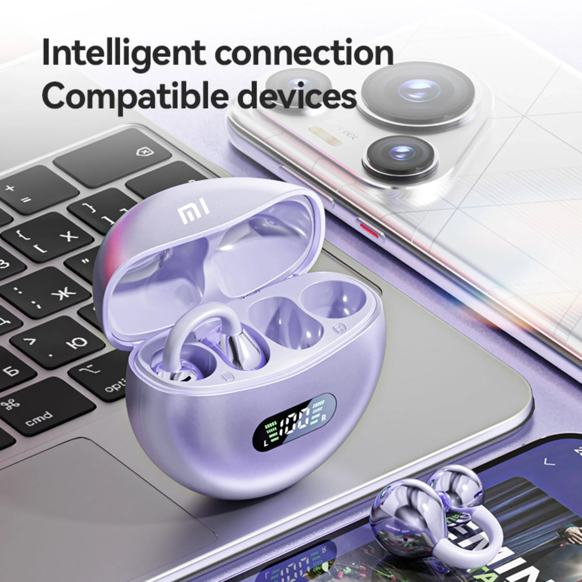 Xiaomi M79 Bone Conduction Earphones Bluetooth 5.4 Earbuds Clip on Ear Comfortable Waterproof Sport Digital Display Headsets Techelectronicx