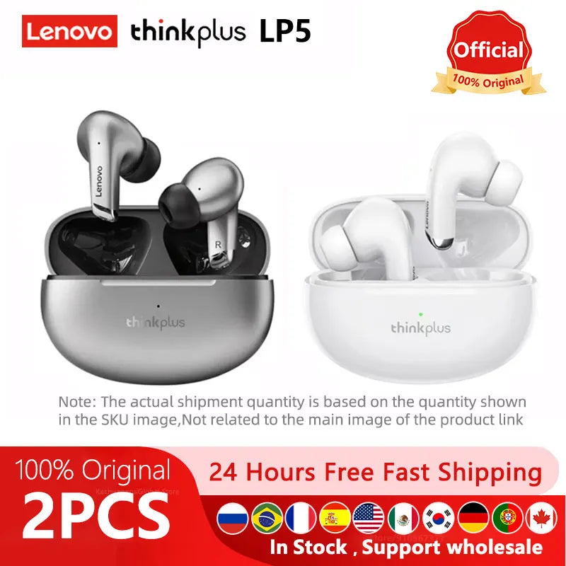 10pcs 100% Original Lenovo LP5 Wireless Bluetooth Earbuds /2pcs lenovolp5 HiFi Music Earphone with Mic Headphones Sports Headset Techelectronicx