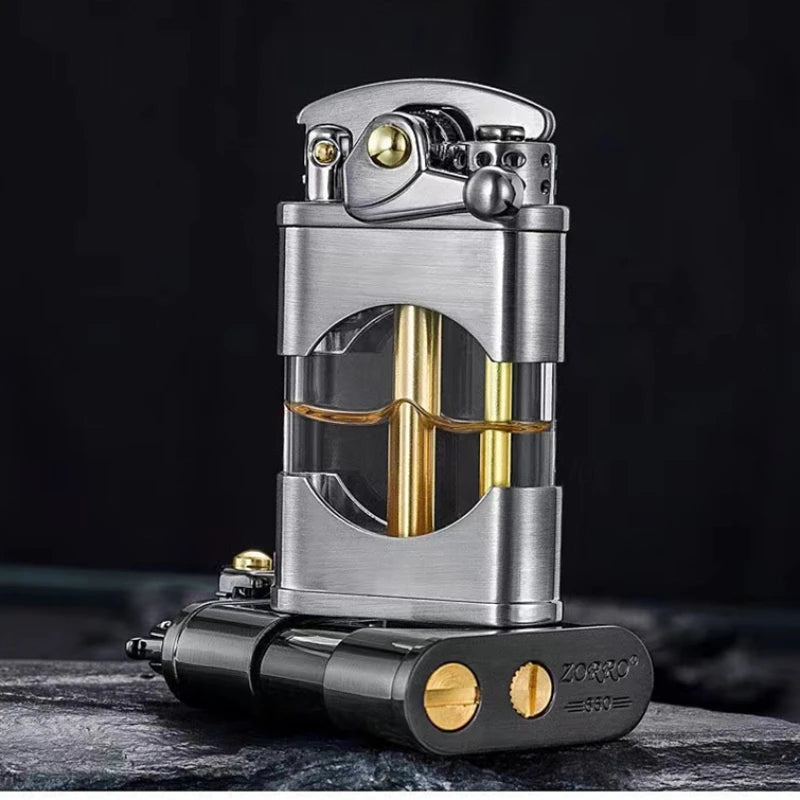 ZORRO Creative Rocker Kerosene Lighter Metal Visible Transparent Oil Bin Old Style Grinding Wheel Smoking Accessories Gadgets Techelectronicx
