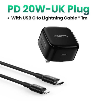 【UK Plug】UGREEN Quick Charge 4.0 3.0 QC PD Charger 20W USB Type C Fast Charger for iPhone 15 14 13 Pro Xiaomi Phone PD Charger Techelectronicx
