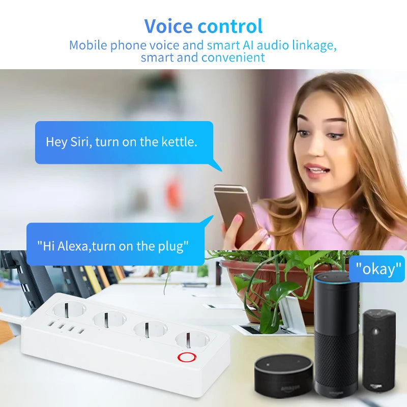 10A/16A Power Strip Tuya Smart Plug Power Strip Extension Cord Smart Home EU Socket Work with Alexa Techelectronicx