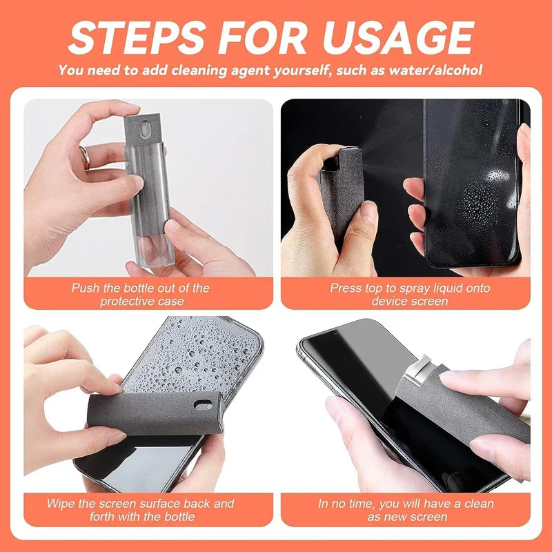 2 in 1 Microfiber Screen Cleaner Spray Bottle Mobile Phone Tablet Computer Microfiber Cloth Cleaning Wipes For iPhone Samsung Mi TechElect