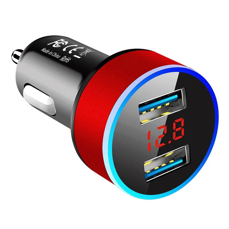 1/2pcs Car Charger, Cigarette Lighter, Smartphone Adapter, Phone Charger, Dual USB Digital Display, Voltmeter, Fast Charging Techelectronicx
