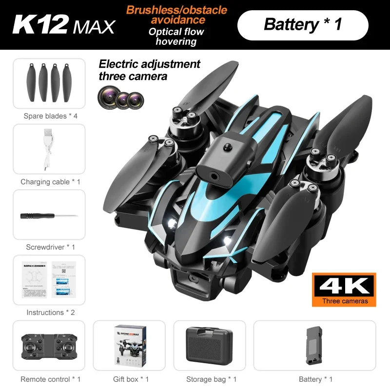 Xiaomi K12 Max Professional Mini Drone 8K Three Camera Obstacle Avoidance Brushless Remote Control Aerial Photography Toys Techelectronicx