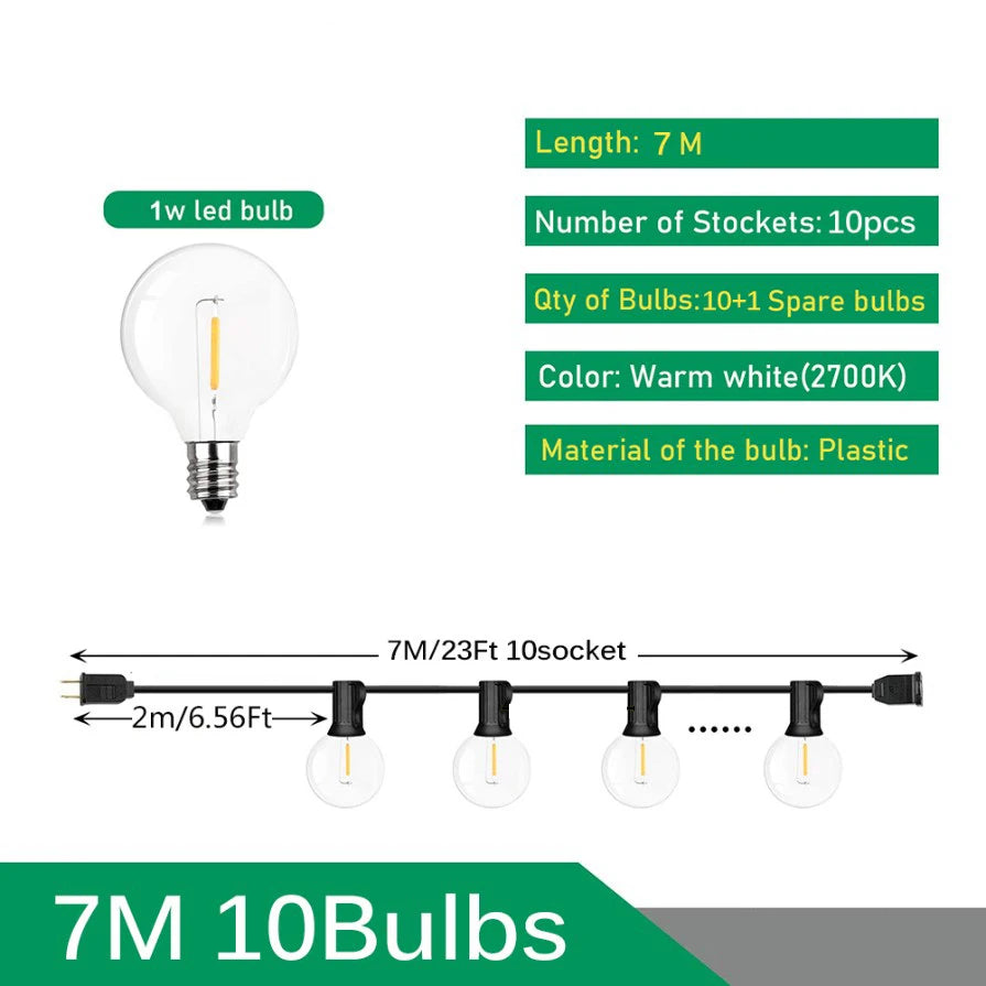 110V/220V Outdoor String Lights LED G40 Festoon Fairy Patio Garland Lamp Wedding Street Camping Garden Party Decoration Lights Techelectronicx
