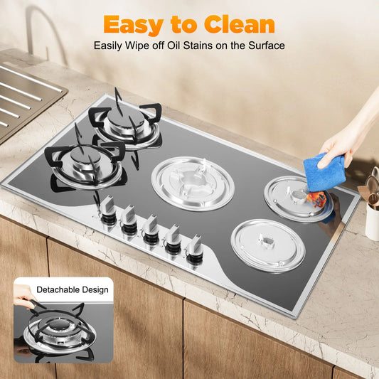 ﻿ ﻿ 5 Burner Gas Stove Glass 5-Burner Gas Hob Cooktop Hob LPG/NG for Home Commercial Kitchen Techelectronicx