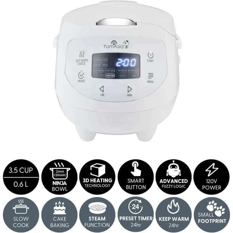 Yum Asia Panda Mini Rice Cooker With Ninja Ceramic Bowl and Advanced Fuzzy Logic (3.5 cup, 0.63 litre) 4 Rice Cooking Functions Techelectronicx