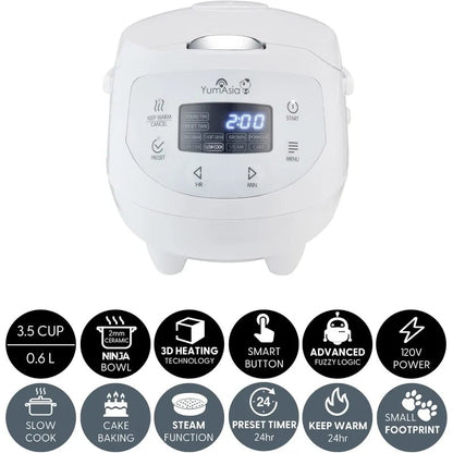Yum Asia Panda Mini Rice Cooker With Ninja Ceramic Bowl and Advanced Fuzzy Logic (3.5 cup, 0.63 litre) 4 Rice Cooking Functions Techelectronicx