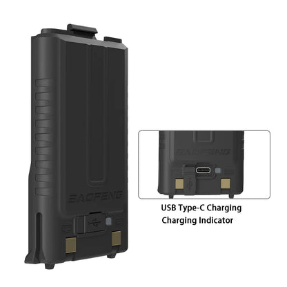 100% Original Baofeng UV-5RH Pro Max Battery GM-5RH Li-ion Battery USB-C Charger BF-K5 Plus UV-5GPlus Walklie Talkie Rechargable Techelectronicx