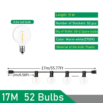110V/220V Outdoor String Lights LED G40 Festoon Fairy Patio Garland Lamp Wedding Street Camping Garden Party Decoration Lights TechElect
