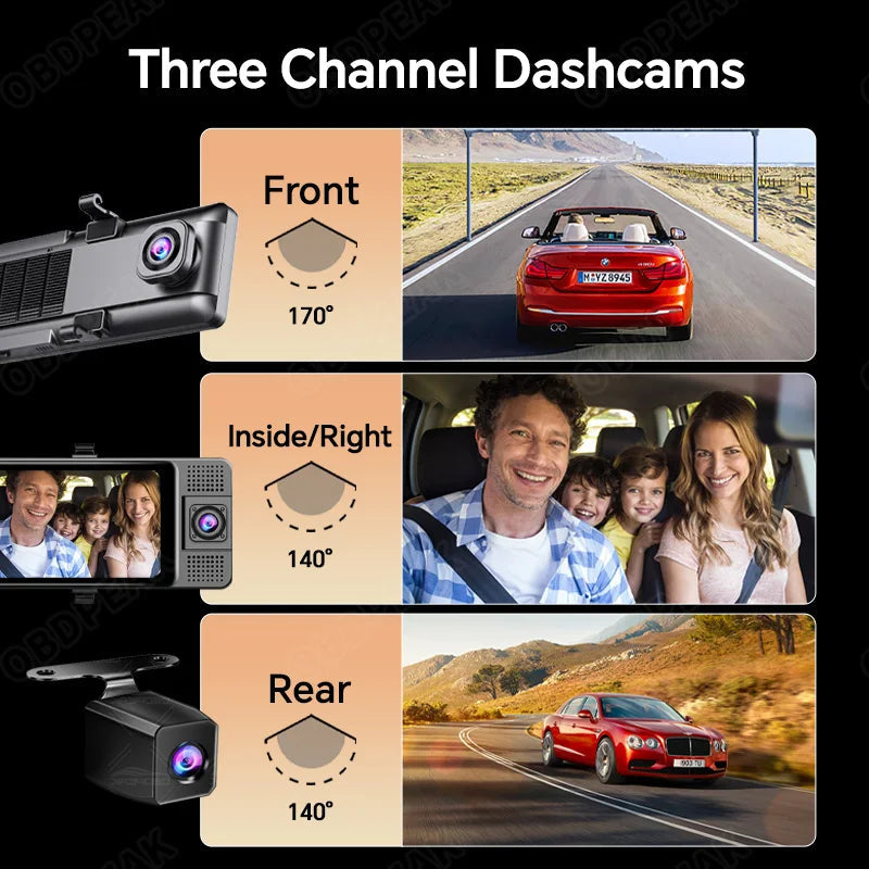 11.26 Inch 3 Camera Recording Android Auto Carplay Wireless Connection 2.5K Recording Wifi Mirror Car DVRs Touch Screen Car Dash Techelectronicx