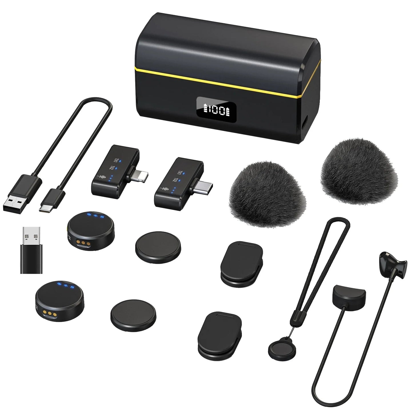 100M Wireless Microphone for Phone Professional Magnetic Lavalier Microphone with Charging Box Noise Reduction for Recording Techtronicx