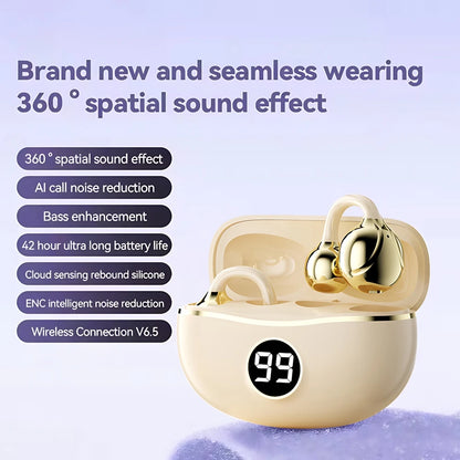 Wireless Headphones Fone Bluetooth Headset With Mic Handsfree Noise Canceling Earphones Clip Ear Music  Sports Gaming Earplug - TechElect