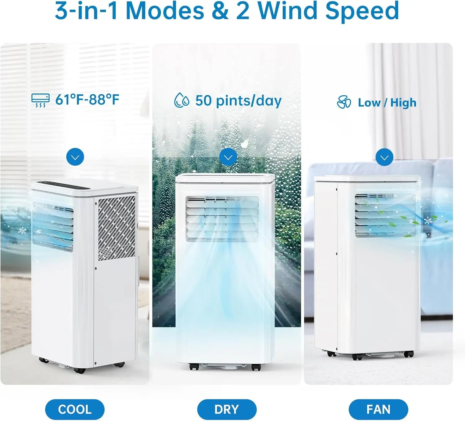 10000 BTU Portable Air Conditioners 3 in 1 Portable AC Unit with Fan & Dehumidifier Remote Control LCD Display, 24H Timer Techelectronicx