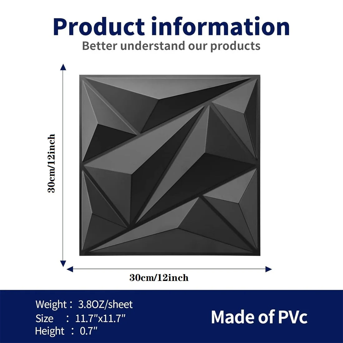 10pcs Diamond Design Decorated 3D Wallpanel, 30cmx30cm Matte White/Black, Diy Home Decoration Wallboard Techelectronicx