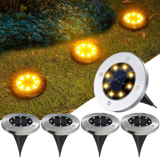 1/4Pack Solar Lights Outdoor 8 LEDs Disk Underground Lamp Spotlight Buried Solar Light for Home Garden Lawn Yard Decoration Techelectronicx