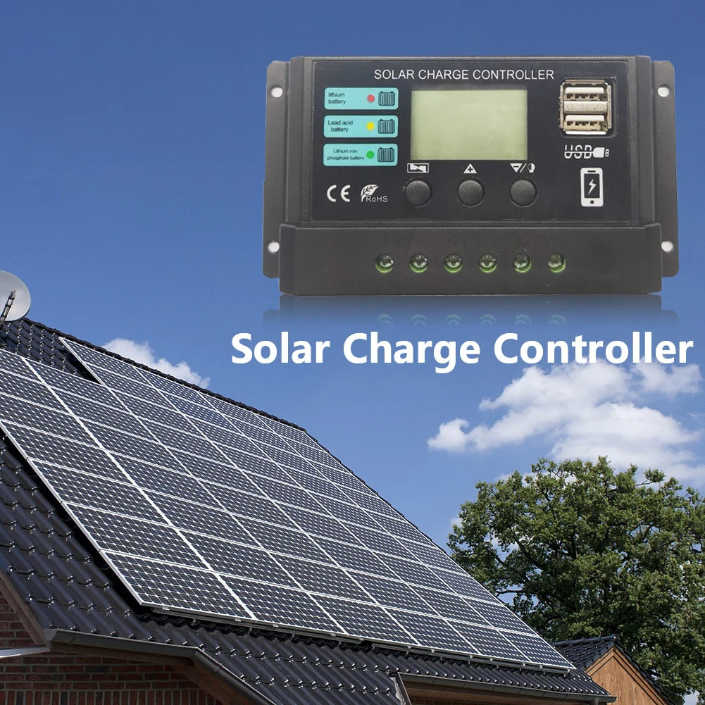 10A/20A/30A Intelligent Regulator Dual USB Port 12V 24V Solar Charge Regulator PWM Adjustable for Lithium Iron Phosphate Battery TechElect