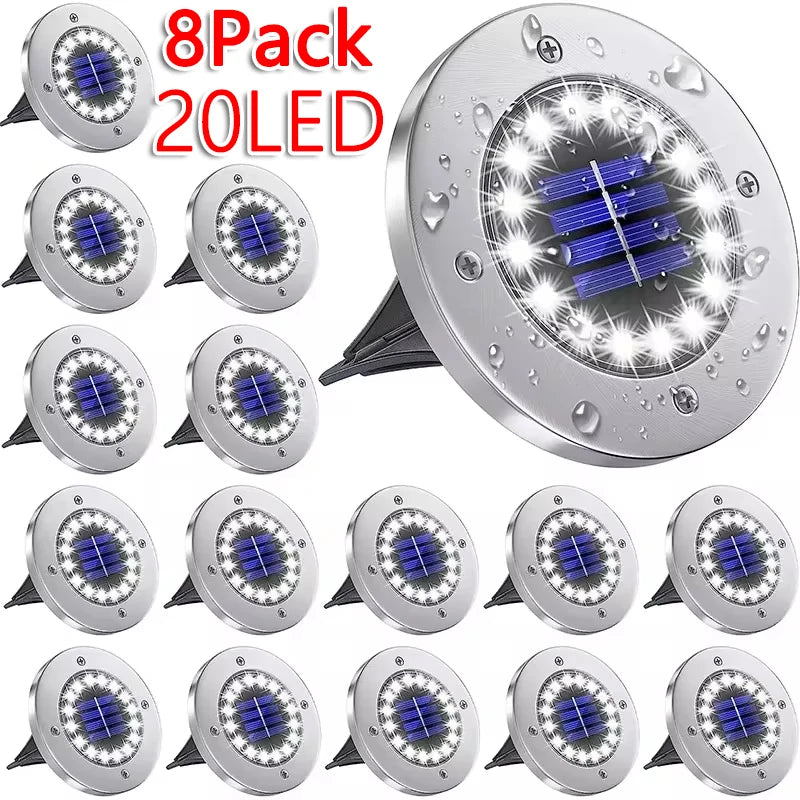1/4/8Pack Solar Lights Outdoor 8/20LEDs Disk Underground Lamp Spotlight Buried Solar Light for Home Garden Lawn Yard Decoration Techelectronicx