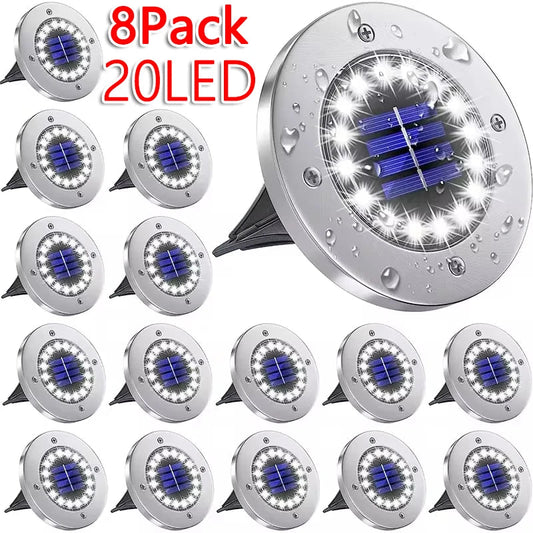 1/4/8Pack Solar Lights Outdoor 8/20LEDs Disk Underground Lamp Spotlight Buried Solar Light for Home Garden Lawn Yard Decoration Techelectronicx