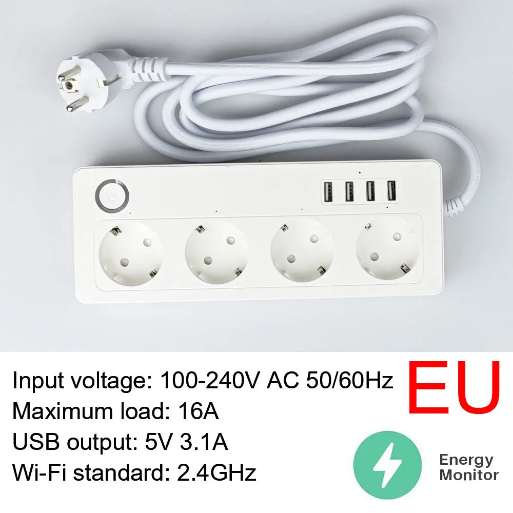 10A/16A Power Strip Tuya Smart Plug Power Strip Extension Cord Smart Home EU Socket Work with Alexa Techelectronicx