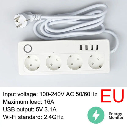 10A/16A Power Strip Tuya Smart Plug Power Strip Extension Cord Smart Home EU Socket Work with Alexa Techelectronicx