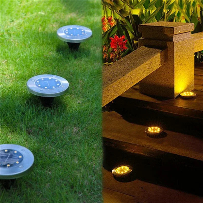 1/4Pack Solar Lights Outdoor 8 LEDs Disk Underground Lamp Spotlight Buried Solar Light for Home Garden Lawn Yard Decoration Techelectronicx