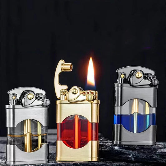 ZORRO Creative Rocker Kerosene Lighter Metal Visible Transparent Oil Bin Old Style Grinding Wheel Smoking Accessories Gadgets Techelectronicx
