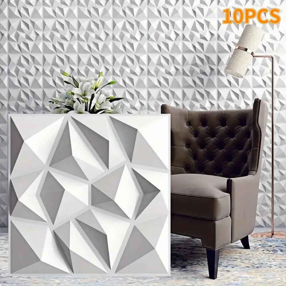 10pcs Diamond Design Decorated 3D Wallpanel, 30cmx30cm Matte White/Black, Diy Home Decoration Wallboard Techelectronicx