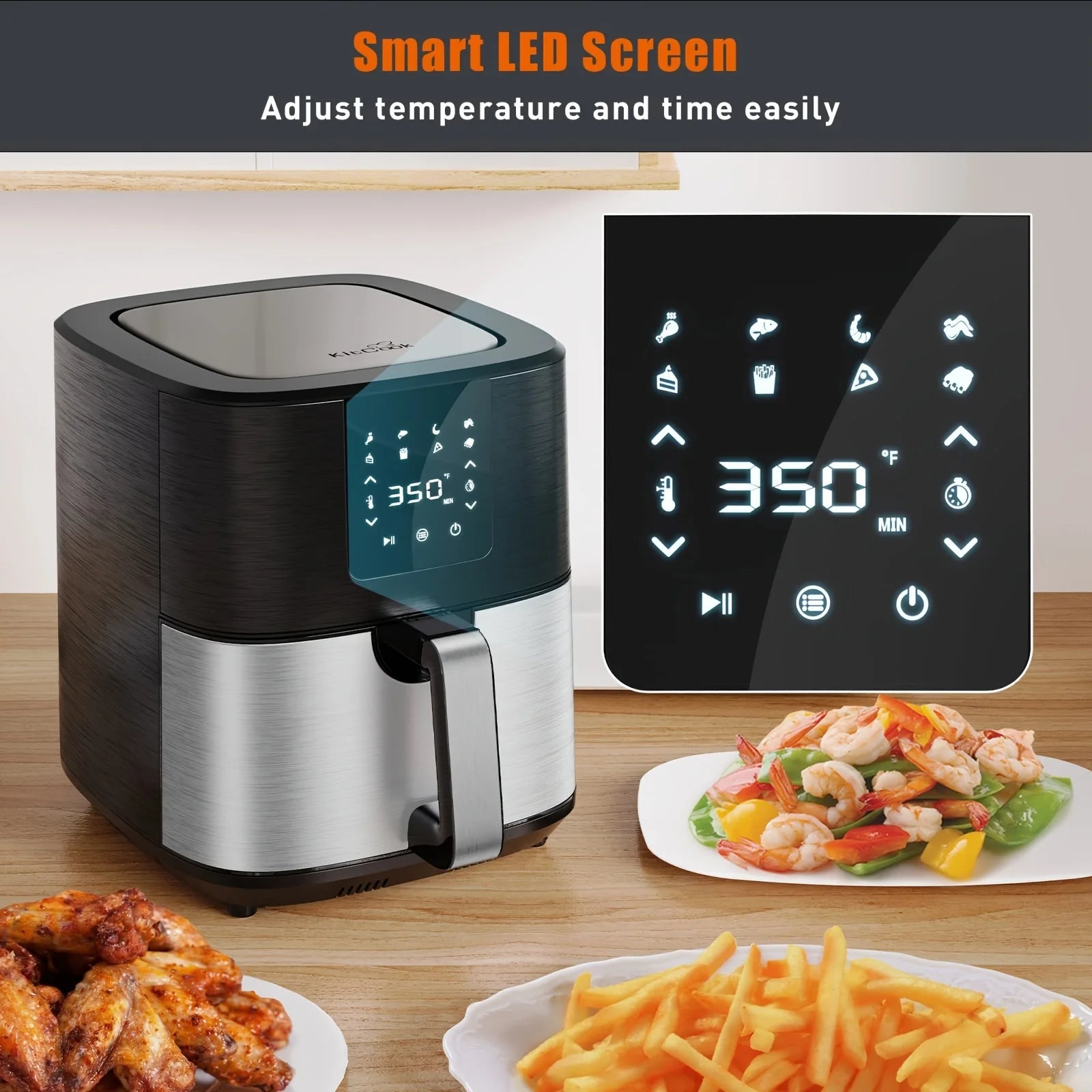 KitCook Large Air Fryer, 1500W 7QT AirFryer Cooker, Adjustable Temperature 100-400°F, 8 Presets Menu, Digital Touch Screen, Nons TechElect