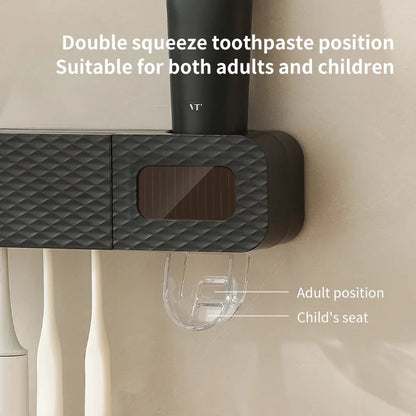 1 smart toothbrush rack wall mounted 3-slot toothbrush intelligent drying rack, toothpaste dispenser, household daily necessitie Techelectronicx