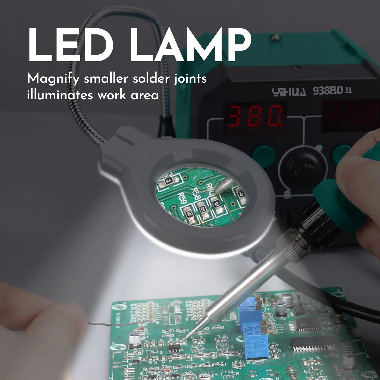 YIHUA 938BD-II 740W Hot Air Gun BGA Rework Station SMD Soldering Iron Desoldering Station LED Lamp Digtal Display Welding Tool TechElect