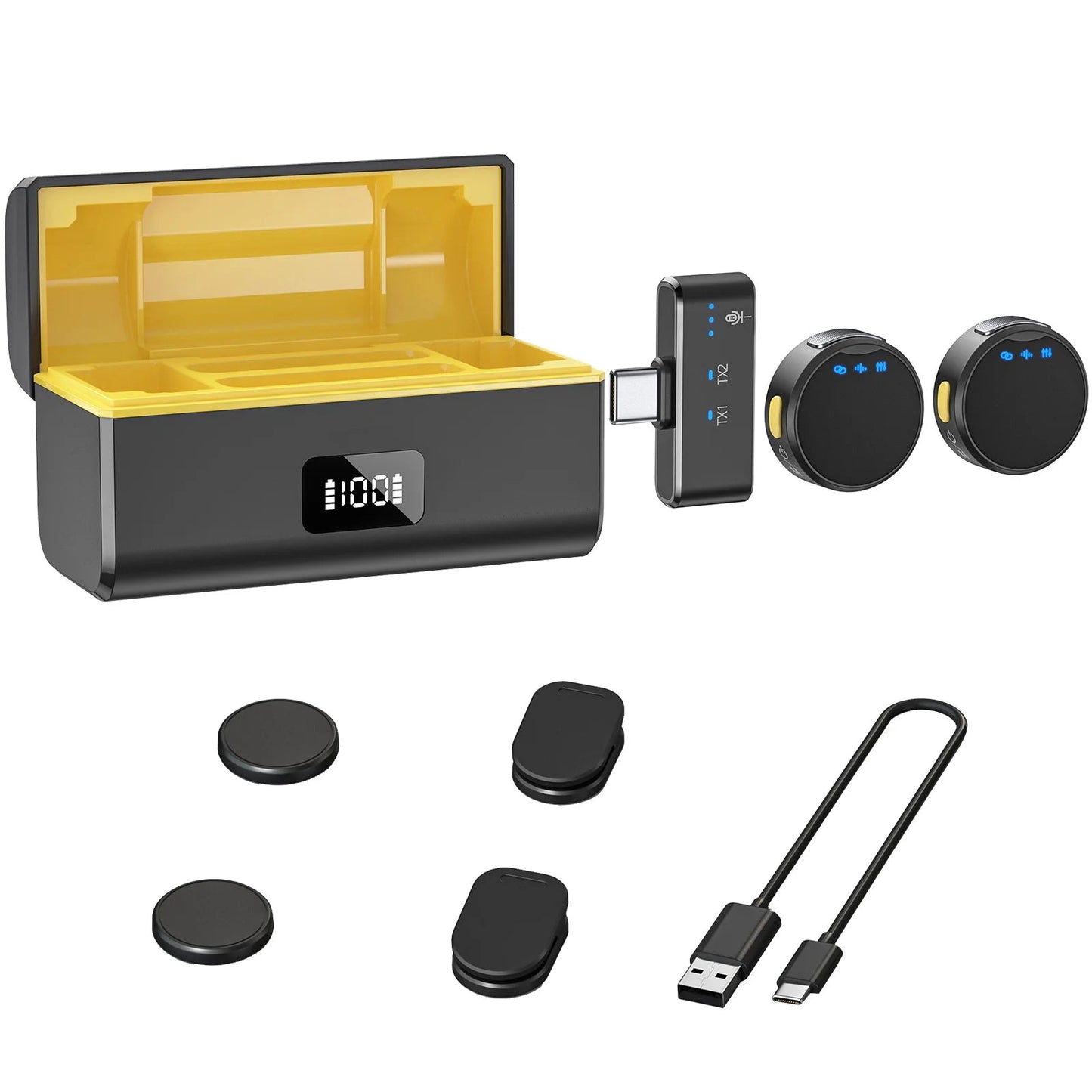 100M Wireless Microphone for Phone Professional Magnetic Lavalier Microphone with Charging Box Noise Reduction for Recording Techtronicx
