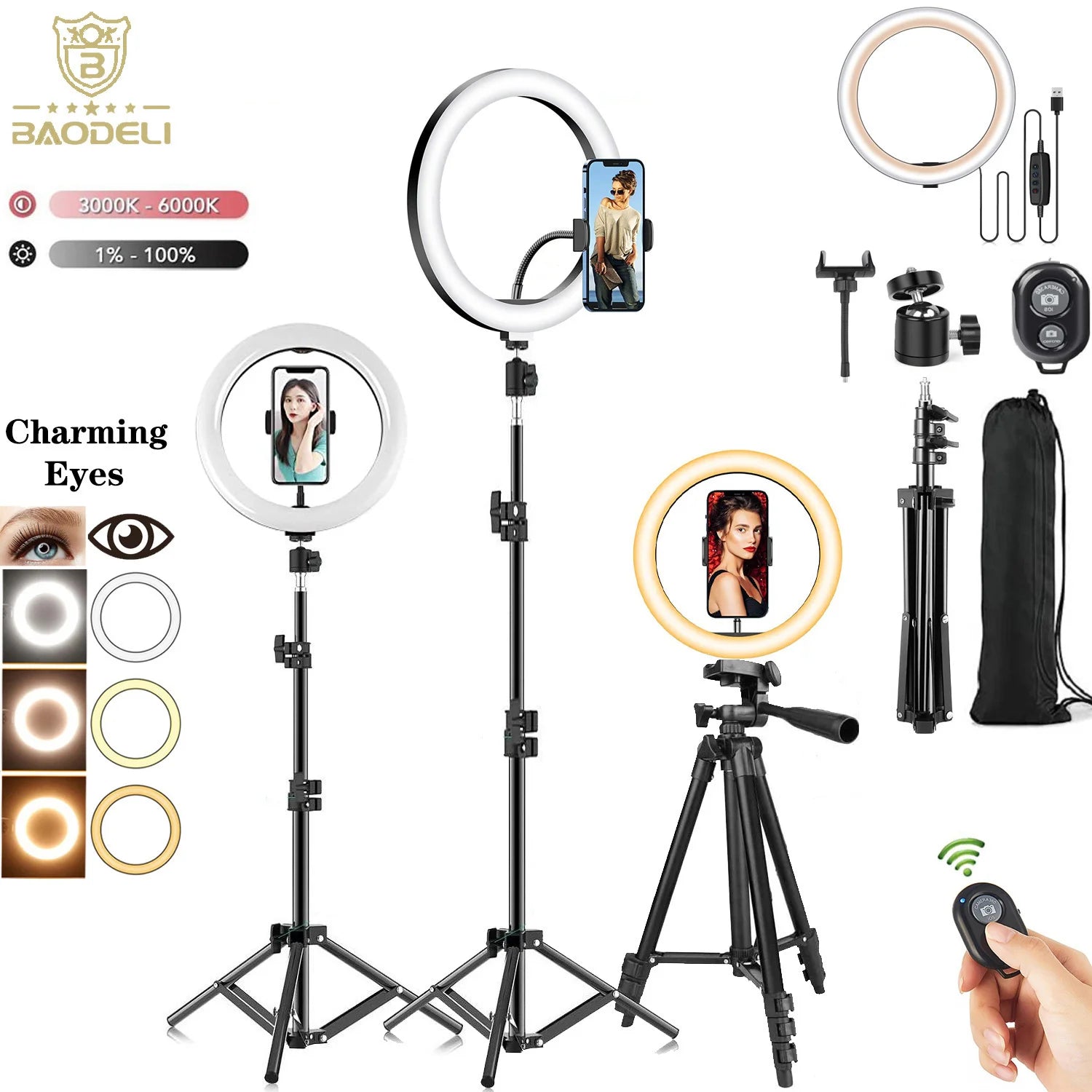 10" 26cm LED Selfie Ring Light Photography Video Light RingLight Phone Stand Tripod Fill Light Dimmable Lamp Trepied Streaming Techelectronicx