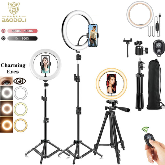 10" 26cm LED Selfie Ring Light Photography Video Light RingLight Phone Stand Tripod Fill Light Dimmable Lamp Trepied Streaming Techelectronicx