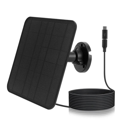 10W 5V Solar Panel Micro USB & USB-C Port Solar Charging Panel 9.8 Ft Charging Cable for Security Camera for Eufycam 3C/2C/2 Pro TechElect