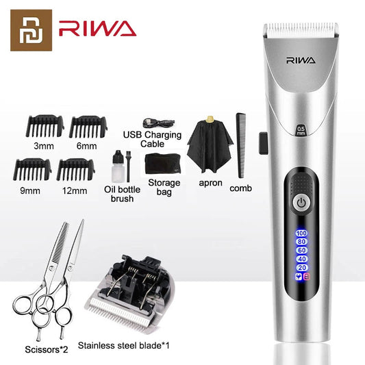Youpin RIWA Hair Clipper Professional Electric Trimmer For Men With LED Screen Washable Rechargeable Men Strong Power Steel Head Techtronicx