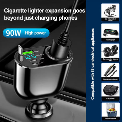 120/90/66W Car Charger Car Super Fast Charge Flash Charging, Telescopic Cable 4 in 1 Car Charger 2 USB Ports Adapter Compatible Techelectronicx