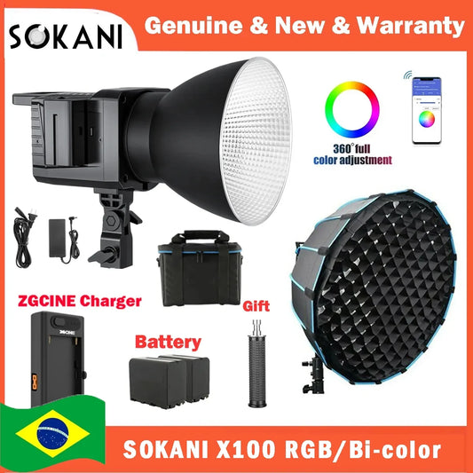 【DO BRASIL】Sokani X100 100W Bi-Color RGB LED Video Light APP Control Bowens for Photography Video Recording Outdoor Shooting - TechElect