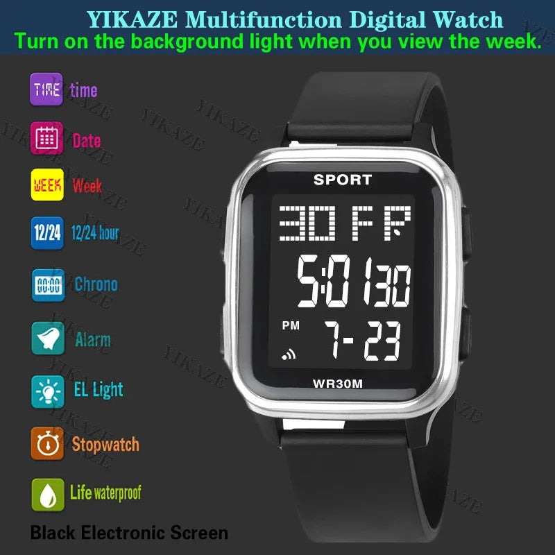 YIKAZE Sports Watch for Men Waterproof Multifunction Electronic Watch Ultra-thin Men's LED Digital Wristwatch for Man Student Techelectronicx